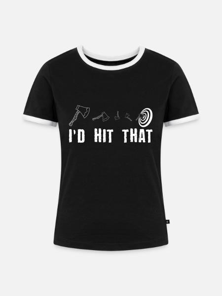 Axtwurf Axe Wurfspiel - Frauen Kontrast-T-Shirt - Schwarz/Weiß