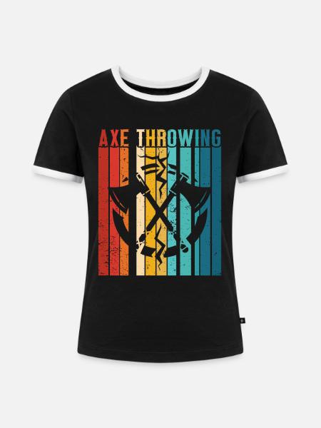 Axtwurf Axe Wurfspiel - Frauen Kontrast-T-Shirt - Schwarz/Weiß