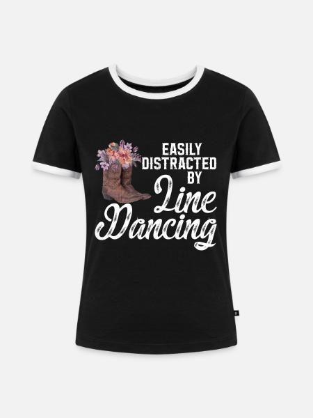 Line Dancing Cowboy Boots Western - Frauen Kontrast-T-Shirt - Schwarz/Weiß
