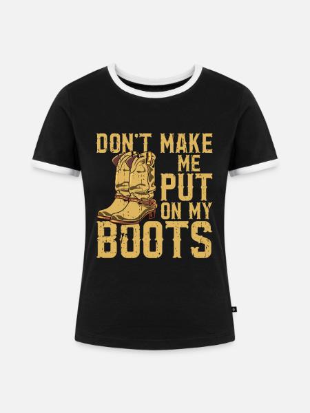 Line Dancing Cowboy Boots Western - Frauen Kontrast-T-Shirt - Schwarz/Weiß