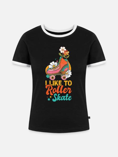 Rollschuhe - Frauen Kontrast-T-Shirt - Schwarz/Weiß