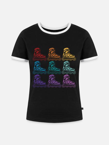 Rollschuhe - Frauen Kontrast-T-Shirt - Schwarz/Weiß