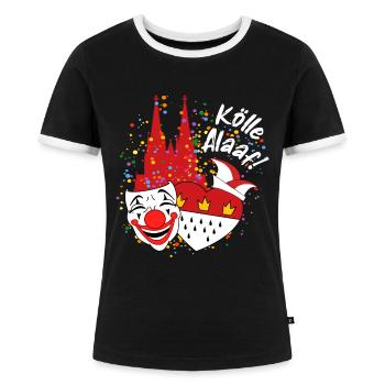 Karneval Kostüm Kölle Alaaf Clown Wappen Dom Köln - Frauen Kontrast-T-Shirt - Schwarz/Weiß - Vorne - Selfina (174cm)