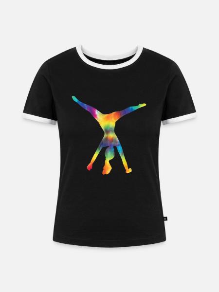 Wagenrad -Gymnast Stürzen - Frauen Kontrast-T-Shirt - Schwarz/Weiß