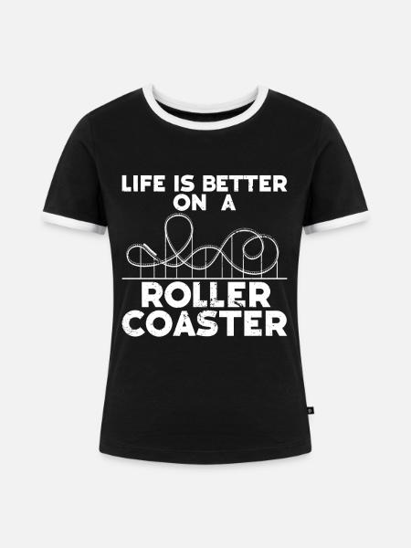 Achterbahnvergnügungspark Achterbahnfahrt - Frauen Kontrast-T-Shirt - Schwarz/Weiß
