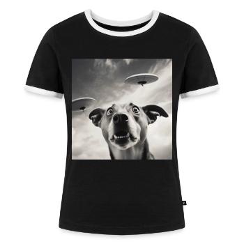 Selfie Ufo Hund Lustiger Alien Ufo Hunde Liebhaber - Frauen Kontrast-T-Shirt - Schwarz/Weiß - Vorne - Selfina (174cm)