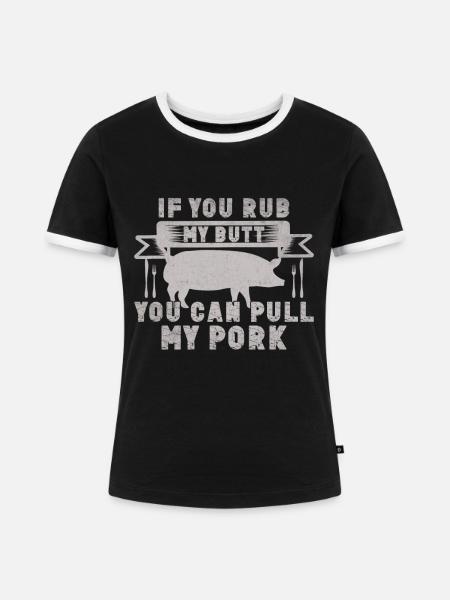 Grill Grillgrill Schweinefleisch - Frauen Kontrast-T-Shirt - Schwarz/Weiß