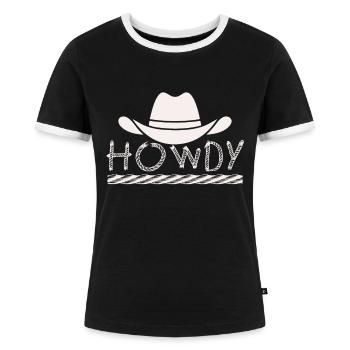 Howdy Western Country Southern Cowboy Texas - Frauen Kontrast-T-Shirt - Schwarz/Weiß - Vorne - Selfina (174cm)