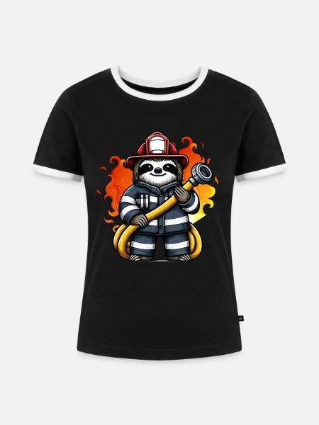 Faultier Feuerwehrmann Feuerwehr Berufsfeuerwehr - Frauen Kontrast-T-Shirt - Schwarz/Weiß