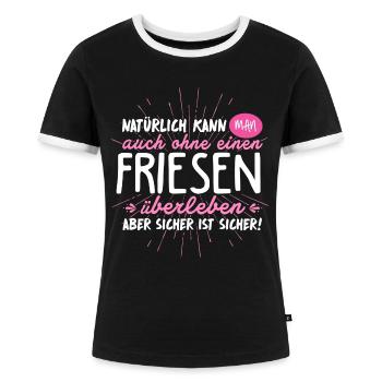 Niemals ohne FRIESEN - Frauen Kontrast-T-Shirt - Schwarz/Weiß - Vorne - Selfina (174cm)