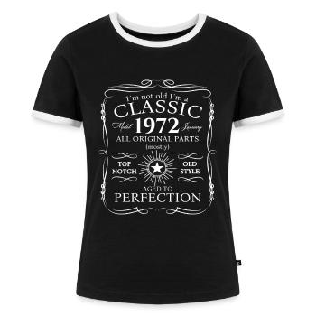 Jahrgang 1972 Januar 51. Geburtstag Geschenk Mann - Frauen Kontrast-T-Shirt - Schwarz/Weiß - Vorne - Selfina (174cm)