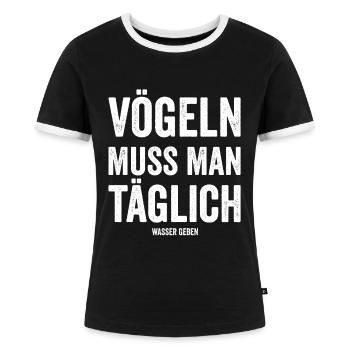 Vögeln Muss Man Täglich Zweideutig Partner Versaut - Frauen Kontrast-T-Shirt - Schwarz/Weiß - Vorne - Selfina (174cm)