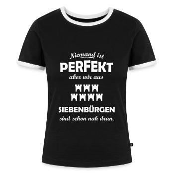 Die Heimat Siebenbürgen - Frauen Kontrast-T-Shirt - Schwarz/Weiß - Vorne - Selfina (174cm)