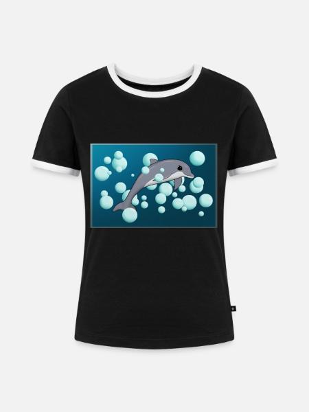 DOLPHIN AND BUBBLES - Frauen Kontrast-T-Shirt - Schwarz/Weiß