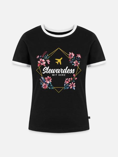 Stewardess mit Herz - Frauen Kontrast-T-Shirt - Schwarz/Weiß