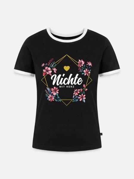 Nichte mit Herz - Frauen Kontrast-T-Shirt - Schwarz/Weiß