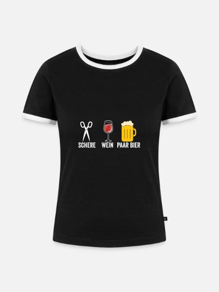 Wein Schere Paar Bier - Frauen Kontrast-T-Shirt - Schwarz/Weiß