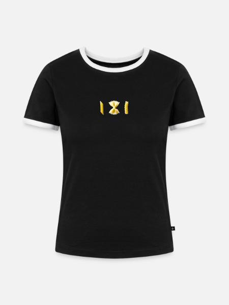 Goldene Pasta-Trio auf Schwarz - Frauen Kontrast-T-Shirt - Schwarz/Weiß