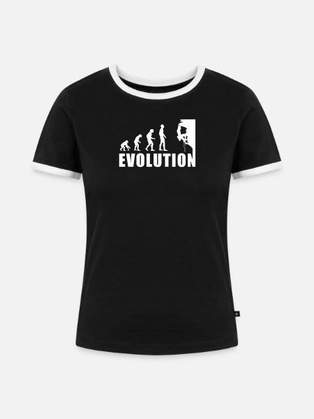 EVOLUTION Klettern Bergsteigen Climbing Geschenk - Frauen Kontrast-T-Shirt - Schwarz/Weiß