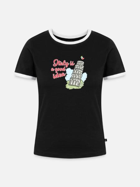Italien - Frauen Kontrast-T-Shirt - Schwarz/Weiß