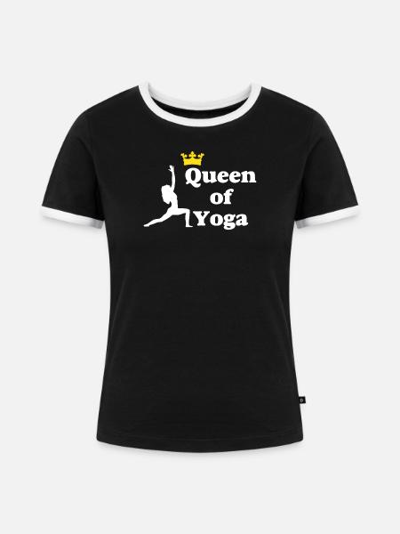 Queen of Yoga - Frauen Kontrast-T-Shirt - Schwarz/Weiß