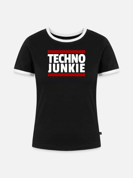 Techno Rave Junkie - Frauen Kontrast-T-Shirt - Schwarz/Weiß