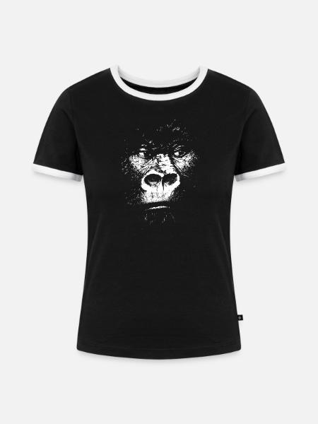 Expressionistische Affe Illustration, Gorilla - Frauen Kontrast-T-Shirt - Schwarz/Weiß