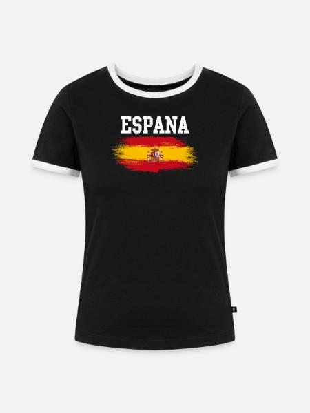 Espana Flaggenbürste - Frauen Kontrast-T-Shirt - Schwarz/Weiß