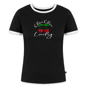 Chéri Chéri Lady Verliebte Kirschen Liebe Herz - Frauen Kontrast-T-Shirt - Schwarz/Weiß - Vorne - Selfina (174cm)