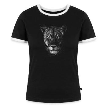 Löwin - Frauen Kontrast-T-Shirt - Schwarz/Weiß - Vorne - Selfina (174cm)