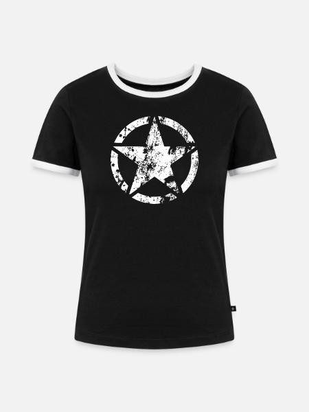 Verwitterter Kreisstern - Frauen Kontrast-T-Shirt - Schwarz/Weiß
