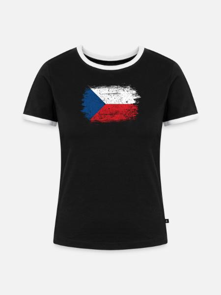 Pinselstrich Tschechische Flagge - Frauen Kontrast-T-Shirt - Schwarz/Weiß