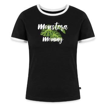 Monstera Mommy Pflanzenmama Pflanzen Geschenk - Frauen Kontrast-T-Shirt - Schwarz/Weiß - Vorne - Selfina (174cm)
