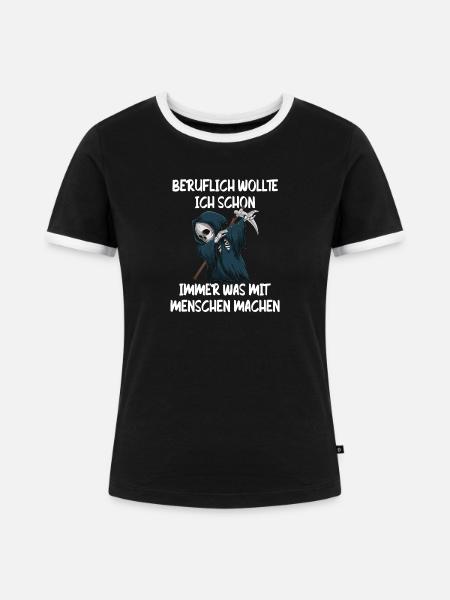 Sensenmann Berufswunsch Mit Menschen - Frauen Kontrast-T-Shirt - Schwarz/Weiß