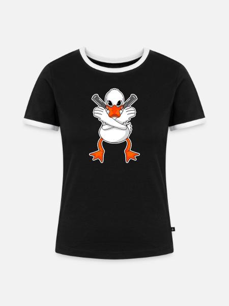 Ente mit Pistole - Frauen Kontrast-T-Shirt - Schwarz/Weiß