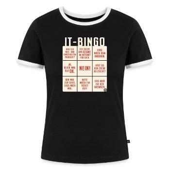 IT Support Bingo Service Desk IT Helpdesk Sysadmin - Frauen Kontrast-T-Shirt - Schwarz/Weiß - Vorne - Selfina (174cm)