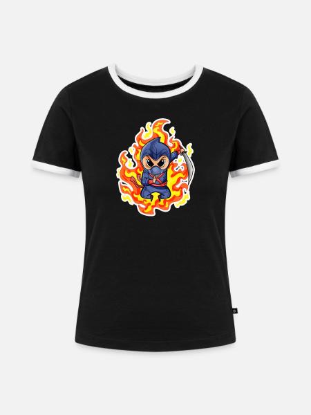 Ninja Feuer Rot - Frauen Kontrast-T-Shirt - Schwarz/Weiß