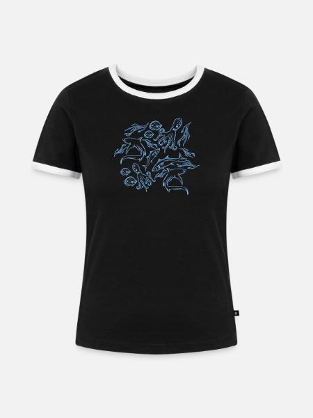Meeresmuster - Frauen Kontrast-T-Shirt - Schwarz/Weiß