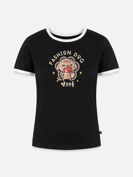 Hundemode schreit: Pop-Art-Liebe - Frauen Kontrast-T-Shirt - Schwarz/Weiß
