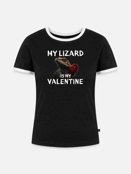 Valentine Herz-Eidechse - Frauen Kontrast-T-Shirt - Schwarz/Weiß