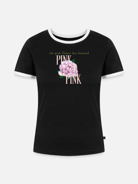 Blühende rosa Pfingstrose - Frauen Kontrast-T-Shirt - Schwarz/Weiß