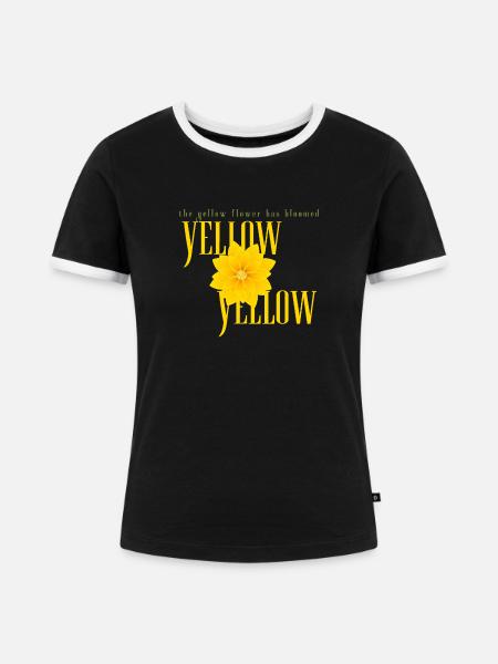 Gelbe Blumenblüten: Kräftiges Blumendesign - Frauen Kontrast-T-Shirt - Schwarz/Weiß