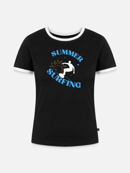 Summer Surfing Vibe Tee - Frauen Kontrast-T-Shirt - Schwarz/Weiß