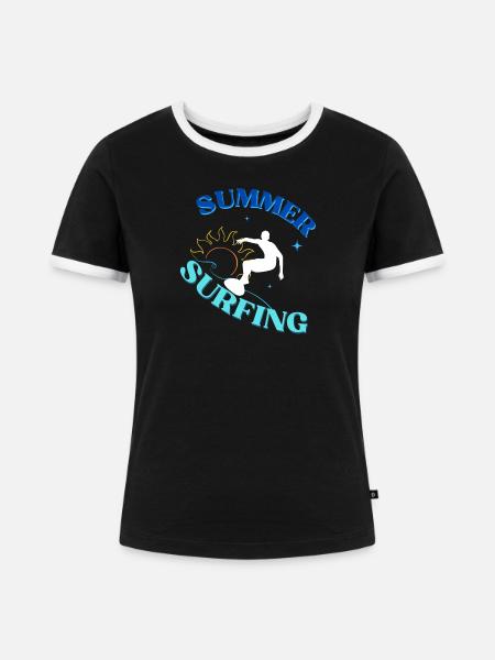 Sunset Surfing Vibes - Frauen Kontrast-T-Shirt - Schwarz/Weiß