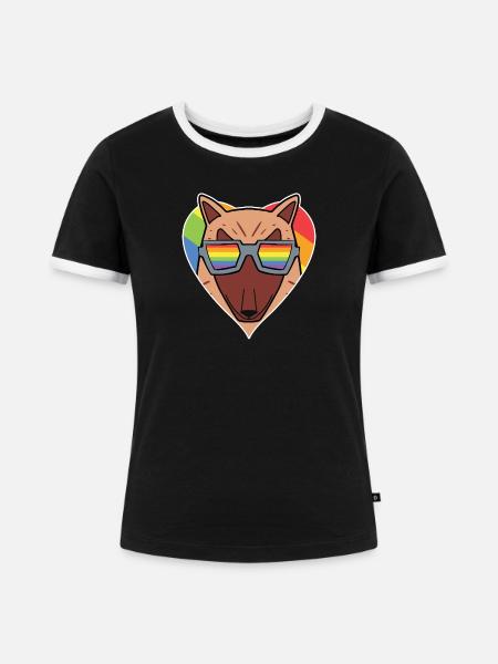 Regenbogen - Hund mit Brille - Frauen Kontrast-T-Shirt - Schwarz/Weiß