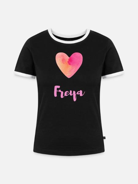 Freya Herz Aesthetic Mädchen Namensdesign - Frauen Kontrast-T-Shirt - Schwarz/Weiß
