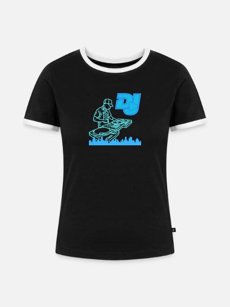 Urbaner DJ Skyline Turntable - Frauen Kontrast-T-Shirt - Schwarz/Weiß