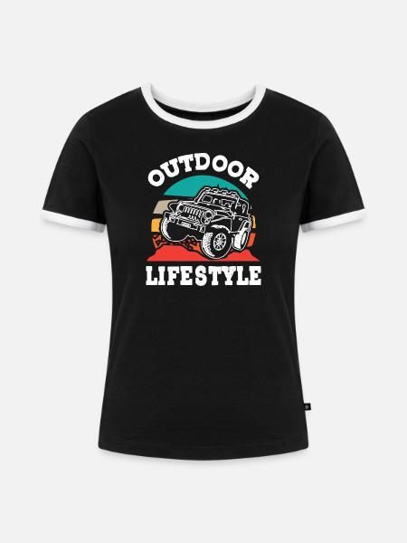 Jeeps Adventure Offroad - Frauen Kontrast-T-Shirt - Schwarz/Weiß