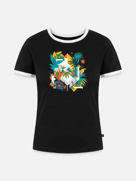 Geometrischer Dschungel - Frauen Kontrast-T-Shirt - Schwarz/Weiß
