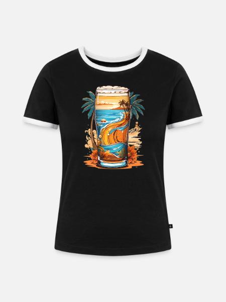 Strand Bier - Frauen Kontrast-T-Shirt - Schwarz/Weiß